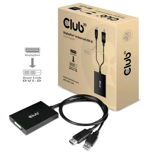 CLUB3D Adattatore Displayport/USB-A To Dual Link DVI-I Dual Link Active Adapter 4K 30Hz Black