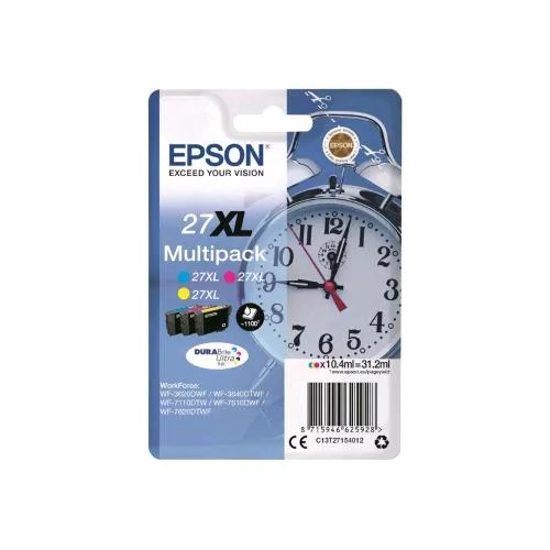 Epson 27XL Multipack Confezione 3 Cartucce Giallo Ciano Meganta 31.2 ml per WF-3620 WF-7110DTW WF-7610DWF WF-7620DTWF WF-7210DTW WF-7710DWF