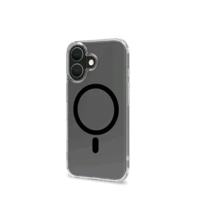 Celly iPhone 16 Cover in Tpu + Policarbonato Magsafe Trasparente con Modulo Circolare Nero