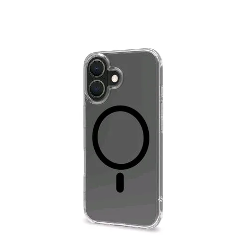 Celly iPhone 16 Cover in Tpu + Policarbonato Magsafe Trasparente con Modulo Circolare Nero