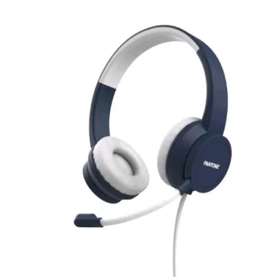 Pantone PT-WDH002N Cuffie Over-Ear con Microfono Controllo Chiamate e Volume/Musica Jack 3.5mm Blu Navy Bianco