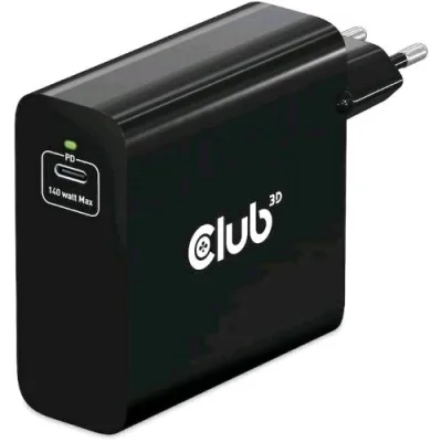 CLUB3D Cac-191 Travel Charger 140 Watt Gan Technology Single Port USB Type-C Power Delivery(PD) 3.1 Support