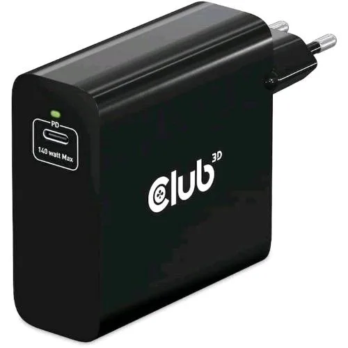 CLUB3D Cac-191 Travel Charger 140 Watt Gan Technology Single Port USB Type-C Power Delivery(PD) 3.1 Support