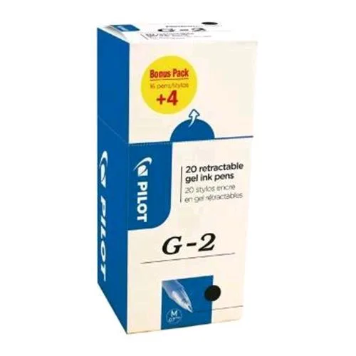 Pilot G 2 Penna a Sfera a Scatto Ricaricabile Punta Conica 0.7 mm Inchiosrto Gel Nero Conf 16 + 4 Gratis