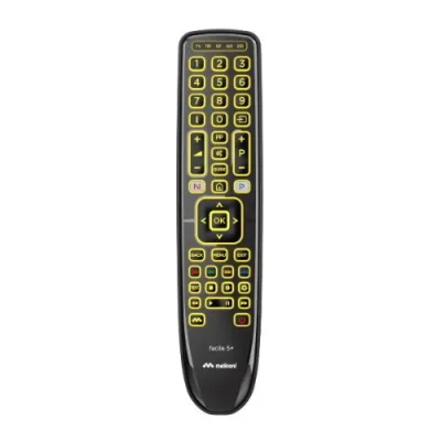 Meliconi Gumbody Facile 5+ Telecomando Universale Sostituisce fino a 5 Telecomandi Diversi Tasti Retroilluminati Nero