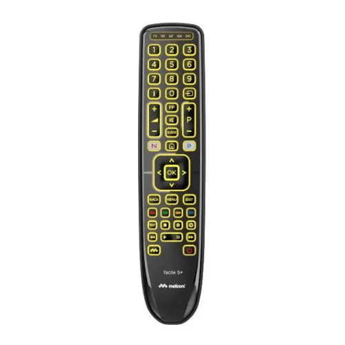 Meliconi Gumbody Facile 5+ Telecomando Universale Sostituisce fino a 5 Telecomandi Diversi Tasti Retroilluminati Nero