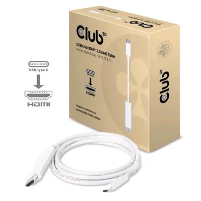 CLUB3D Cavo USB Type-C 3.1 Gen 1 A HDMI 2.0 1.8 m Supporta 4K UHD 60Hz White