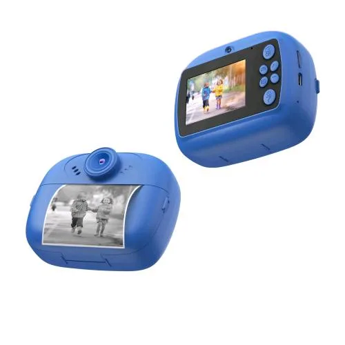 Celly Kids Cam Print Fotocamera con Funzione Stampa Foto e Video Include 2 Rotoli di Stampa Lettore Musicale e Giochi USB-C Blu