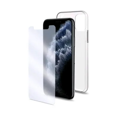 Celly Apple iPHONE 11 Pro Kit Cover in Tpu Trasparente + Proteggi Schermo in Vetro Trasparente Antibatterici