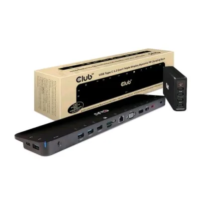 CLUB3D CSV-1564W100 Docking Station di Ricarica PD Dinamico USB -C 3.2 con Triplo Display Caricatore di Alimentazione PD da 100 W Black