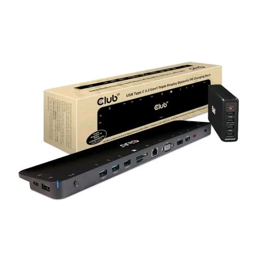 CLUB3D CSV-1564W100 Docking Station di Ricarica PD Dinamico USB -C 3.2 con Triplo Display Caricatore di Alimentazione PD da 100 W Black