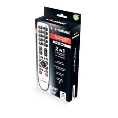 Meliconi Gumbody Pratico 2+ Telecomando Universale 2 in 1 con Corpo in Gomma Tasti Grandi Anche per Persone Anziane per Decoder e TV
