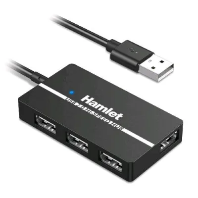 Hamlet Compact Slim Hub 4 Porte USB-A 2.0 Autoalimentato Nero