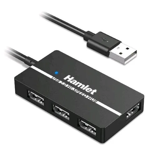 Hamlet Compact Slim Hub 4 Porte USB-A 2.0 Autoalimentato Nero