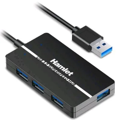Hamlet Compact Slim Hub 4 Porte USB-A 3.2 Gen 1 5.0 Gbps Autoalimentato Nero