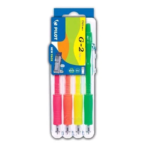 Pilot G-2 Neon Penna a Sfera Tratto 0.4 mm Inchiostro Gel Colori Assortiti Conf 4 Pz.
