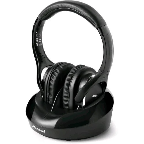 Meliconi HP600 Pro Cuffia TV Wireless Universale con Base di Ricarica ed Ingresso Audio Analogico e Digitale Nero