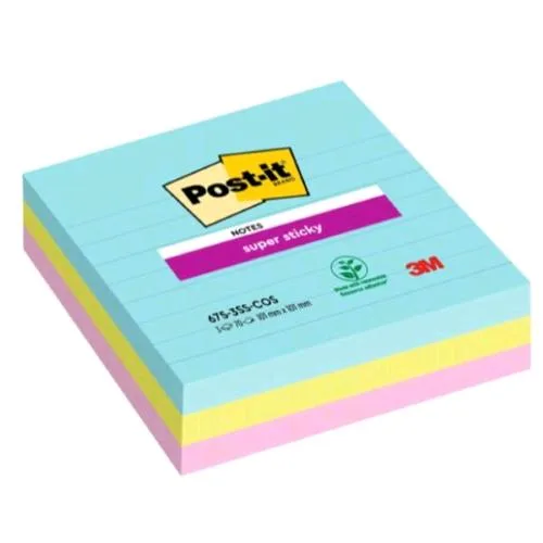 3M Post-It Cosmic Blocchetto 101X101 mm 90 Fogli a Righe Colori Assortiti Conf 3 Pz.