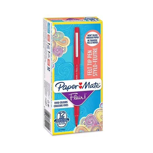 Papermate Flair Penna Punta in Fibra 0.7 mm Colore Rosso Conf. 12 Pz.