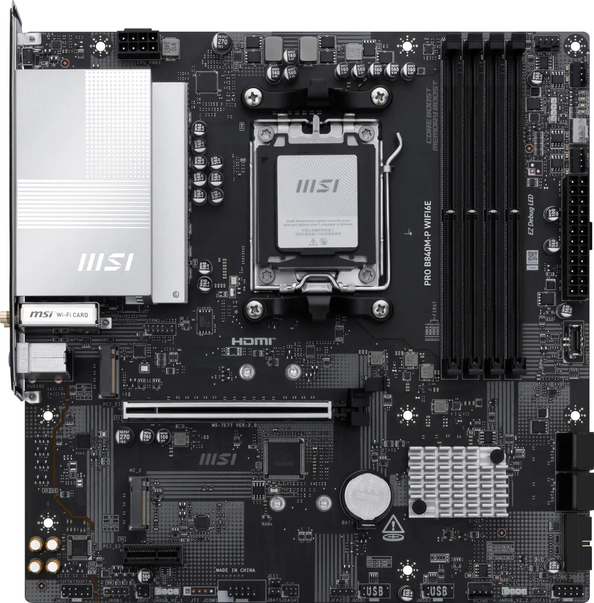MB MSI PRO B840M-P WIFI6E AM5 4D5 2PCIE 3M2 3SATA 1DVI MATX
