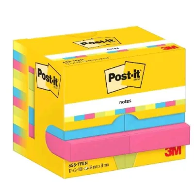 3M Post-It Energetic Blocchetto da 100 Fogli 38X51 mm Colori Assortiti Conf 12 Pz.