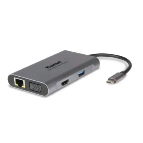 Hamlet Docking Station USB-C Power Delivery 85W 3XUSB 3.0 HDMI VGA LAN Grey