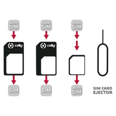 Celly Kit Adattatori Universali da Micro SIM a SIM, da Nano SIM a SIM Card e da Nano SIM a Micro SIM