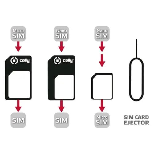 Celly Kit Adattatori Universali da Micro SIM a SIM, da Nano SIM a SIM Card e da Nano SIM a Micro SIM