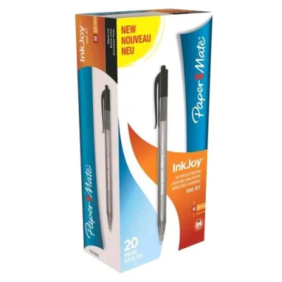 Papermate Inkjoy 100 RT Penna a Sfera a Scatto Nero Punta Conica 1mm Conf 20 Pz.