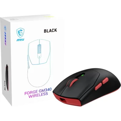 Msi Forge GM340 Mouse Gaming Wireless-Wired 12.000 DPI Design Simmetrico 6 Pulsanti Autonomia 82 Ore Latenza 1MS Ultraleggero Rosso/Nero