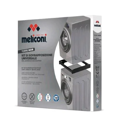 Meliconi Torre Noir Kit Giunzione Colonna Bucato Universale in Plastica con Cinghia di Sicurezza Nero