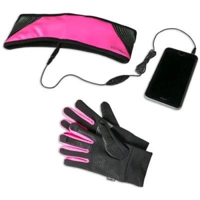 Celly Kit Sport Guanti Touch Screen + Fascia Sportiva con Auricolari Rosa/Nero