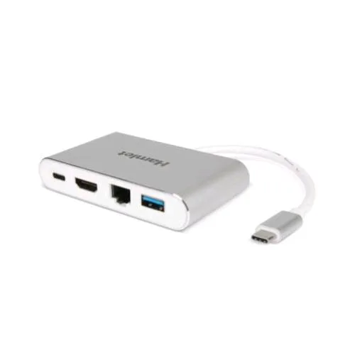 Hamlet Hdkc-PD100 Docking Station USB-C Power Delivery 60W HDMI LAN Giga+ Porta USB 3.0 Usc Type-C Silver