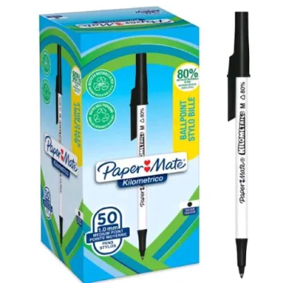 Papermate Kilometrico Recycled Espositore Penna a Sfera Punta 1 mm Inchiostro Nero Conf 50 Pz.