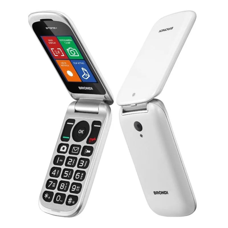 Brondi Stone+ Dual SIM 2.4" Clamshell Flip Attivo Fotocamera Tasti Chiamata Diretta Torcia Italia White
