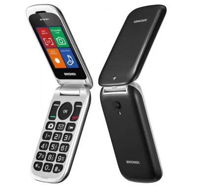 Brondi Stone+ Dual SIM 2.4" Clamshell Flip Attivo Fotocamera Tasti Chiamata Diretta Torcia Italia Black
