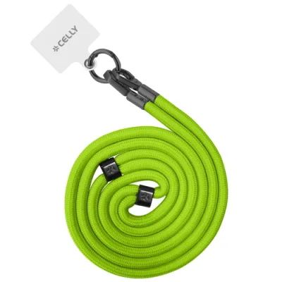 Celly Laccio da Collo Universale Adatto a Tutti gli Smartphone Ganci in Metallo Removibili 1.2 m Verde Fluo