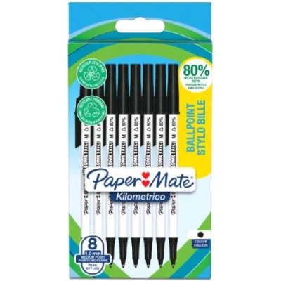 Papermate Kilometrico Recycled Penna a Sfera Punta 1 mm Inchiostro Nero Conf 8 Pz.
