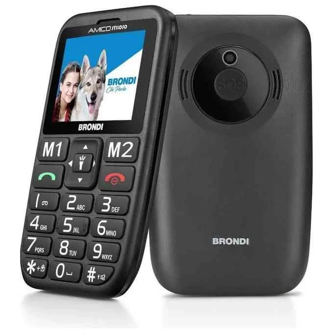 Brondi Amico Stiloso 2.4" Easy Phone Tasti Grandi Retroilluminati Volume Aumentato Cover in Pelle Inclusa Nero