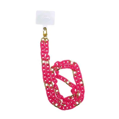 Celly Lacet Chain Catena da Collo Compatibile con Tutti gli Smartphone Evita Cadute Legandolo al Collo Pink Fluo