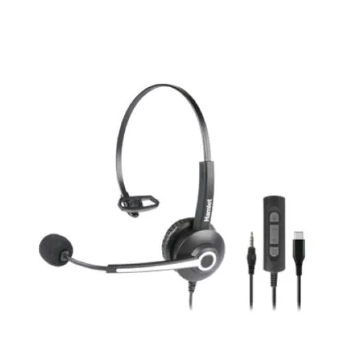 Hamlet Hheadm-CJM Cuffia Professionale Monoaurale con Microfono USB-C Jack 3,5 mm Telecomando Black