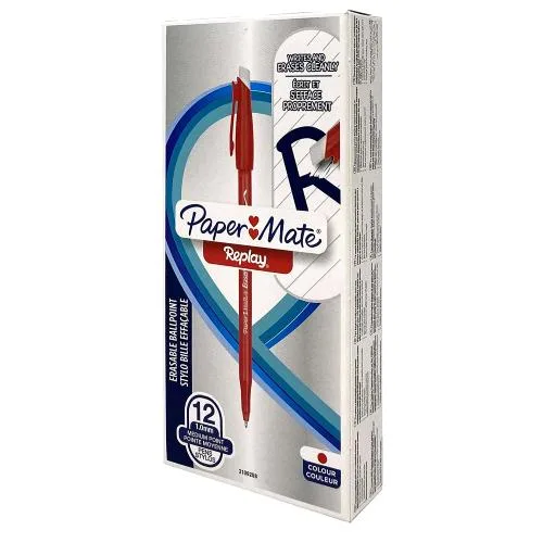 Papermate Replay Penna Sfera Cancellabile 40° Annversario Tratto 1 mm Inchiostro Rosso Conf 12 Pz.