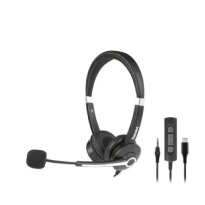 Hamlet Hheadm-CJS Cuffia Professionale Biaurale con Microfono USB-C Jack 3.5 mm Telecomando Black Silver