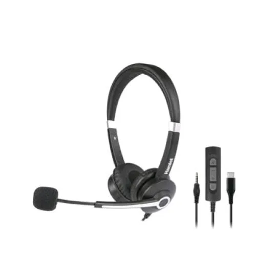 Hamlet Hheadm-CJS Cuffia Professionale Biaurale con Microfono USB-C Jack 3.5 mm Telecomando Black Silver