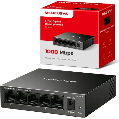 Mercusys MS105GS Switch di Rete Non Gestito 5 Porte Gigabit Ethernet (10/100/1000) Desktop in Metallo Nero