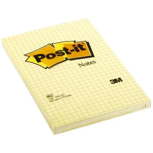 3M Post-It Large Note 662 Blocchetti 100 Fogli Post-It a Quadretti 102MMX152MM Colore Giallo Conf. 6 Pz.