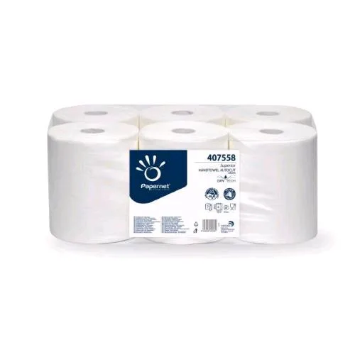 Papernet Asciugamani in Rotolo Autocut di Pura Cellulosa 2 Veli 105m Altezza Strappo 20 cm Bianco Conf 6 Pz.