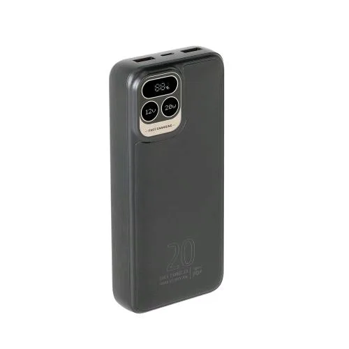 Rivacase Powerbank 20.000mAh QC/PD 20 W con LCD Indicatore della Carica e Potenza Erogata Nero