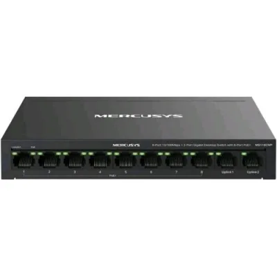 Mercusys MS110CMP Switch 10 Porte - 8 Porte POE+ 10/100 Mbps (POE 115W) + 2 Porte Gigabit Desktop Nero