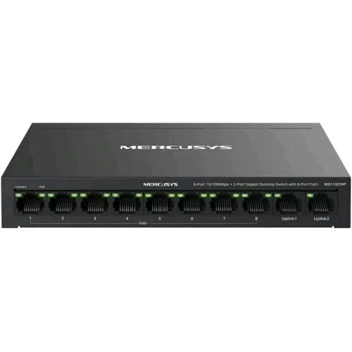 Mercusys MS110CMP Switch 10 Porte - 8 Porte POE+ 10/100 Mbps (POE 115W) + 2 Porte Gigabit Desktop Nero